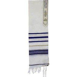 פסים מסורתיים כחולים וזהב צמר טלית | טלית/טאליס | יוּדָאִיקָה